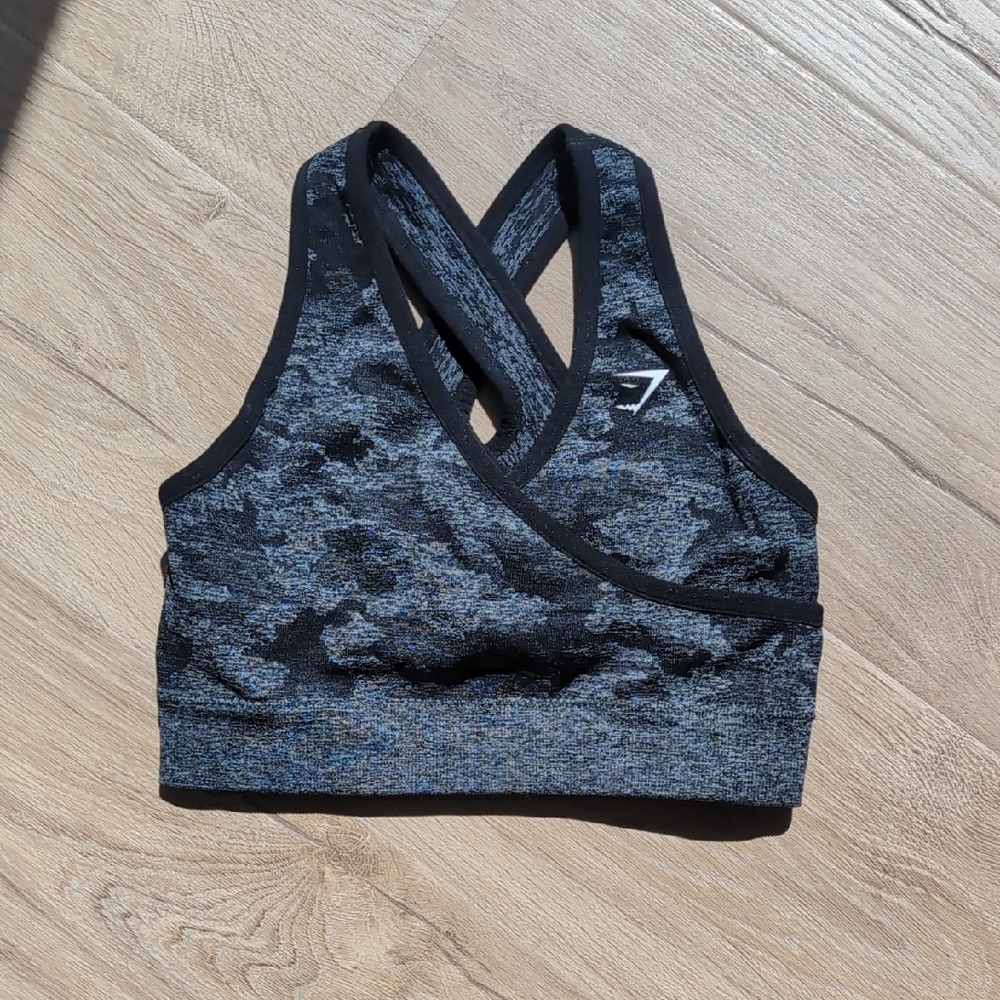 Gymshark Black and Gray Camo Sports Bra